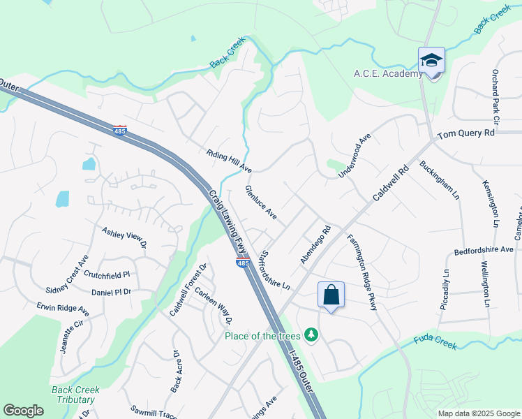 map of restaurants, bars, coffee shops, grocery stores, and more near 10741 Glenluce Avenue in Charlotte