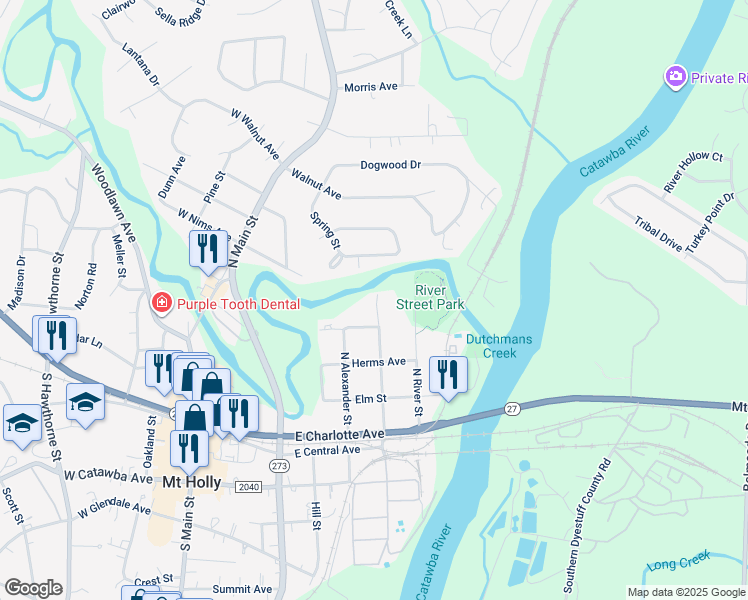 map of restaurants, bars, coffee shops, grocery stores, and more near 417 North Lee Street in Mount Holly
