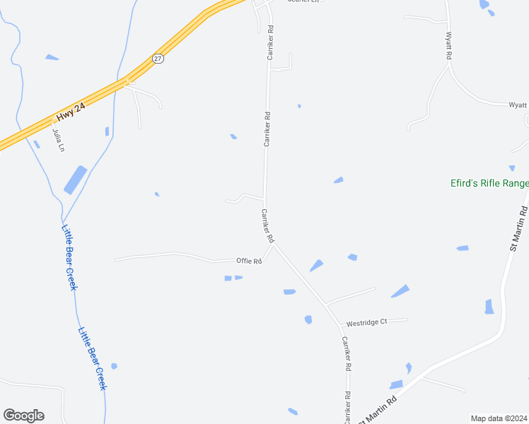 map of restaurants, bars, coffee shops, grocery stores, and more near Carriker Road in Albemarle