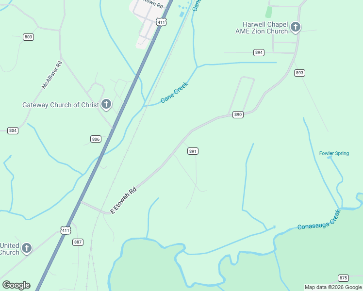 map of restaurants, bars, coffee shops, grocery stores, and more near 556 County Road 890 in Etowah