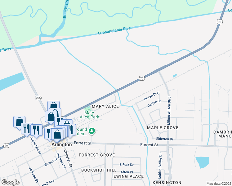 map of restaurants, bars, coffee shops, grocery stores, and more near 12245 Mary Alice Drive in Arlington