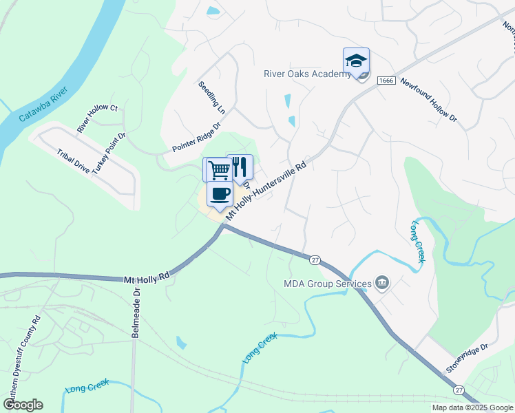 map of restaurants, bars, coffee shops, grocery stores, and more near 308 Mount Holly-Huntersville Road in Charlotte