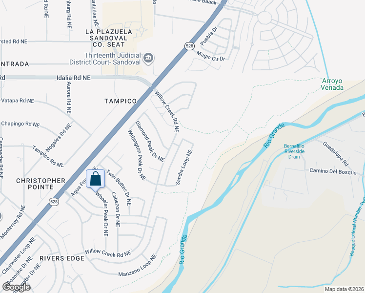 map of restaurants, bars, coffee shops, grocery stores, and more near 2596 Sandia Loop Northeast in Rio Rancho