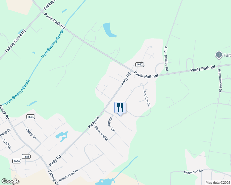 map of restaurants, bars, coffee shops, grocery stores, and more near 2896 Kelly Road in Kinston
