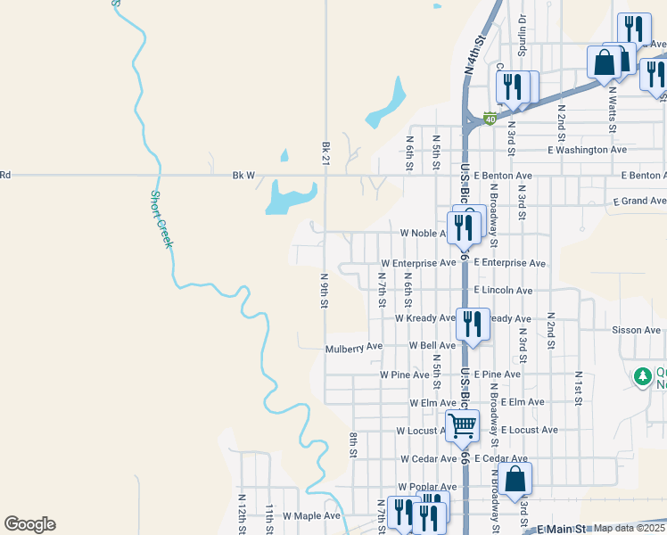map of restaurants, bars, coffee shops, grocery stores, and more near 508 West Enterprise Avenue in Sayre