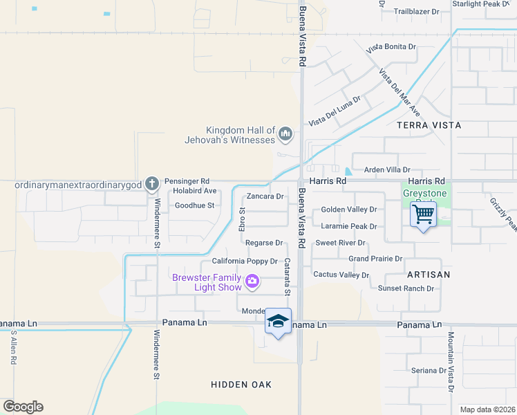 map of restaurants, bars, coffee shops, grocery stores, and more near 11419 Zancara Drive in Bakersfield