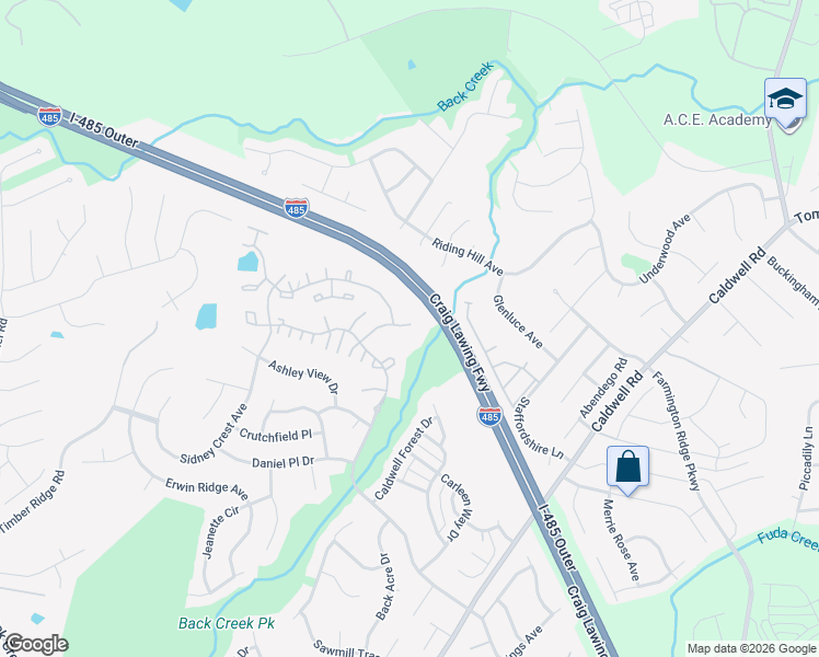 map of restaurants, bars, coffee shops, grocery stores, and more near 16857 Timber Crossing Road in Charlotte