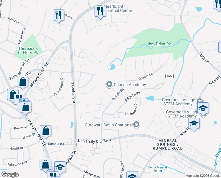 map of restaurants, bars, coffee shops, grocery stores, and more near 2432 Fabyan Lane in Charlotte