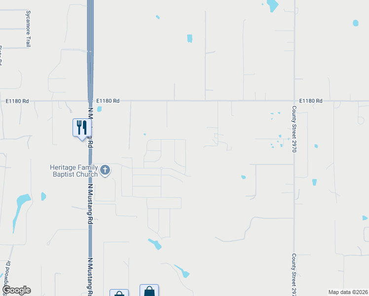 map of restaurants, bars, coffee shops, grocery stores, and more near 811 Sweetgum in Tuttle