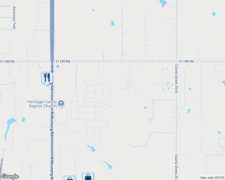 map of restaurants, bars, coffee shops, grocery stores, and more near 811 Sweetgum in Tuttle