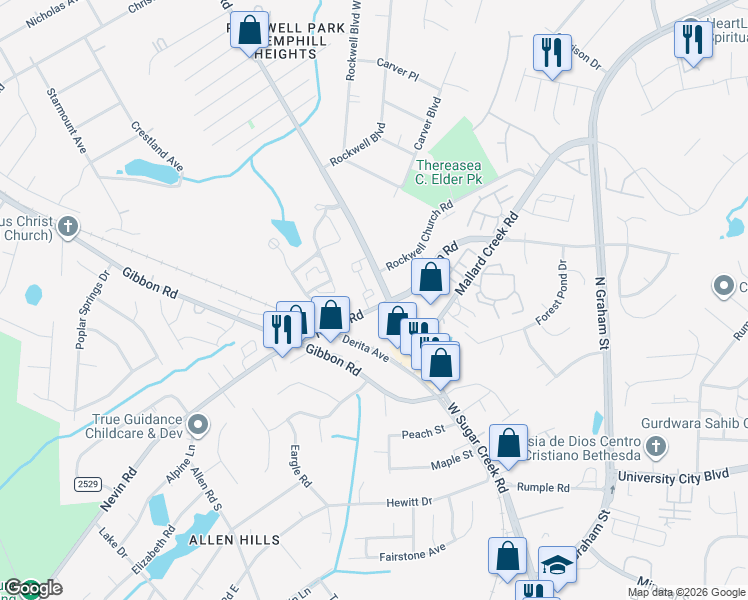 map of restaurants, bars, coffee shops, grocery stores, and more near in Charlotte