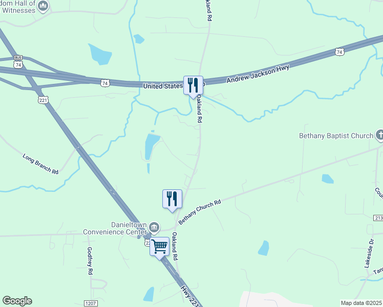 map of restaurants, bars, coffee shops, grocery stores, and more near 2176 Oakland Road in Forest City