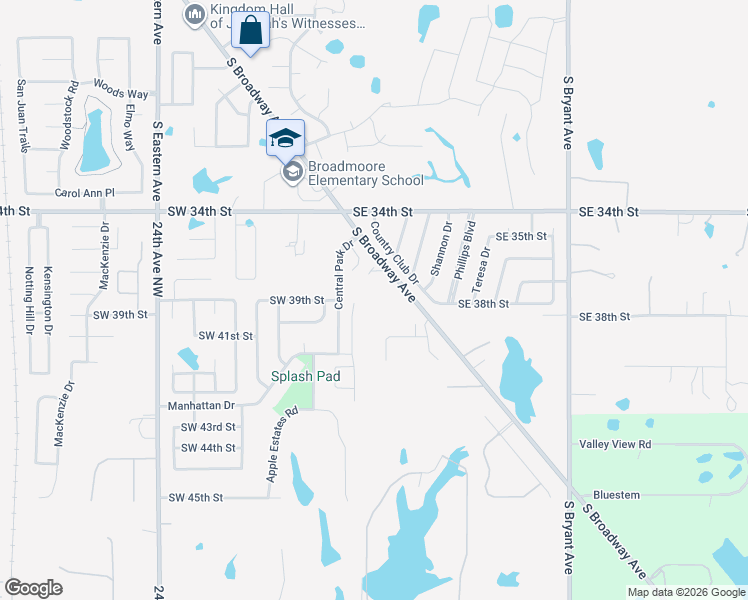 map of restaurants, bars, coffee shops, grocery stores, and more near 3801 South Broadway Avenue in Moore