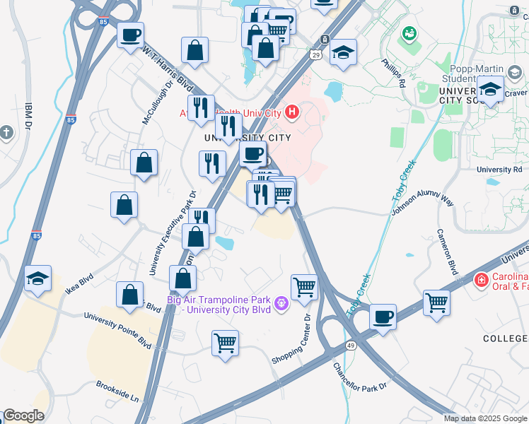 map of restaurants, bars, coffee shops, grocery stores, and more near 410 East McCullough Drive in Charlotte