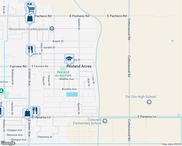map of restaurants, bars, coffee shops, grocery stores, and more near 537 Burchfield Avenue in Bakersfield