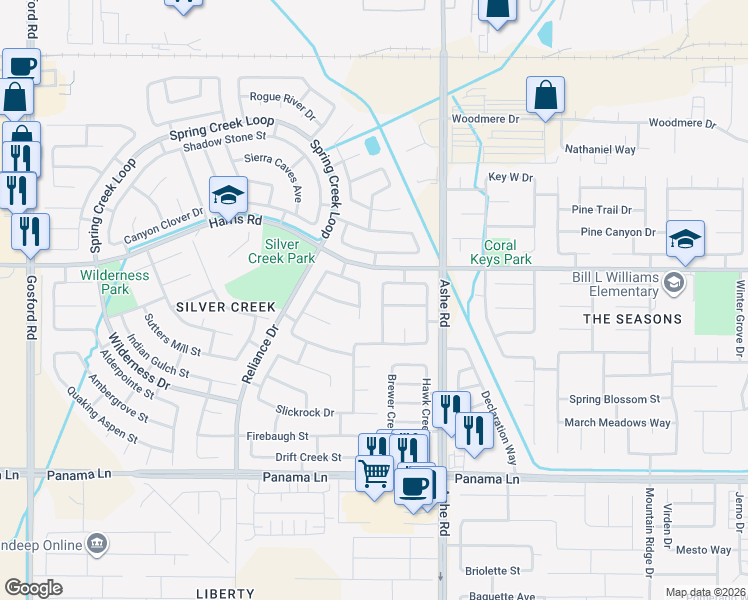 map of restaurants, bars, coffee shops, grocery stores, and more near 5709 Arc Dome Avenue in Bakersfield