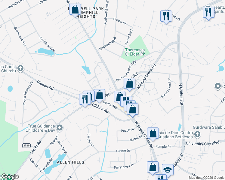 map of restaurants, bars, coffee shops, grocery stores, and more near in Charlotte