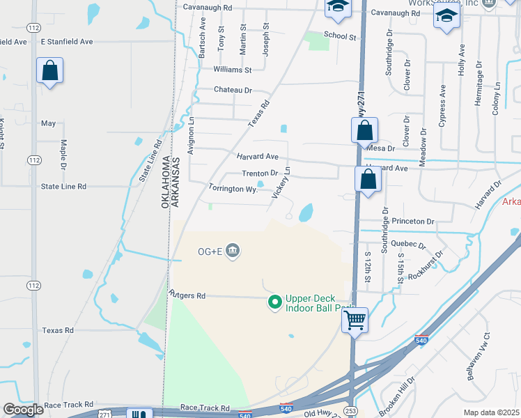 map of restaurants, bars, coffee shops, grocery stores, and more near 616 Ridge Point Drive in Fort Smith