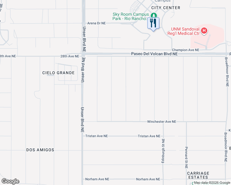 map of restaurants, bars, coffee shops, grocery stores, and more near Bittenburg Street Northeast in Rio Rancho