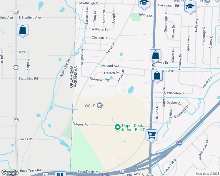 map of restaurants, bars, coffee shops, grocery stores, and more near 612 Ridge Point Drive in Fort Smith