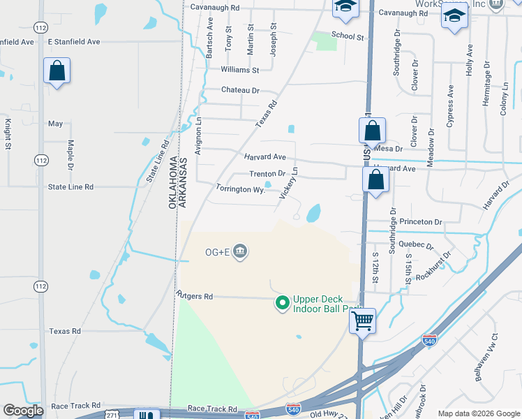 map of restaurants, bars, coffee shops, grocery stores, and more near 605 Ridge Point Drive in Fort Smith