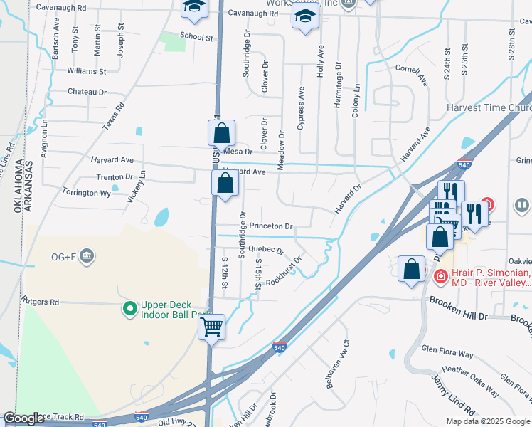 map of restaurants, bars, coffee shops, grocery stores, and more near 8617 South 15th Street in Fort Smith