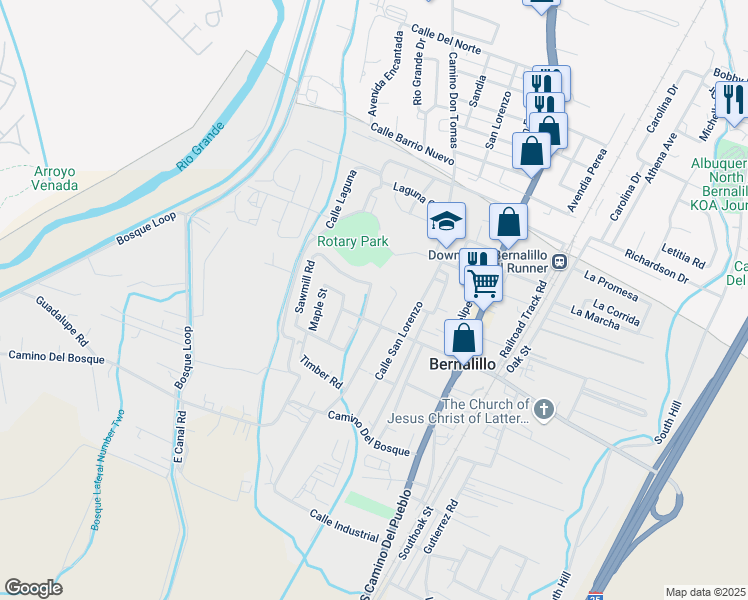 map of restaurants, bars, coffee shops, grocery stores, and more near 1070 Calle Palo Verde in Bernalillo