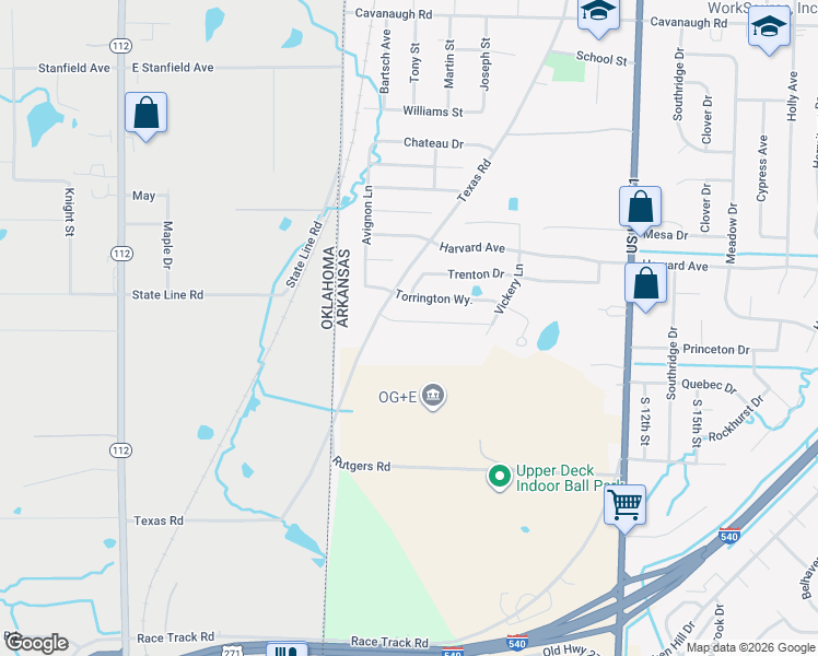 map of restaurants, bars, coffee shops, grocery stores, and more near 506 Ridge Point Drive in Fort Smith