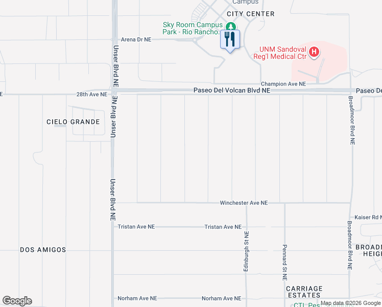 map of restaurants, bars, coffee shops, grocery stores, and more near 2624 Braunfels Street Northeast in Rio Rancho