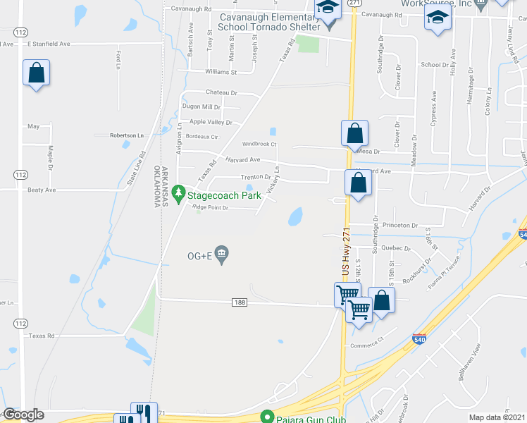 map of restaurants, bars, coffee shops, grocery stores, and more near 8801 Vickery Lane in Fort Smith