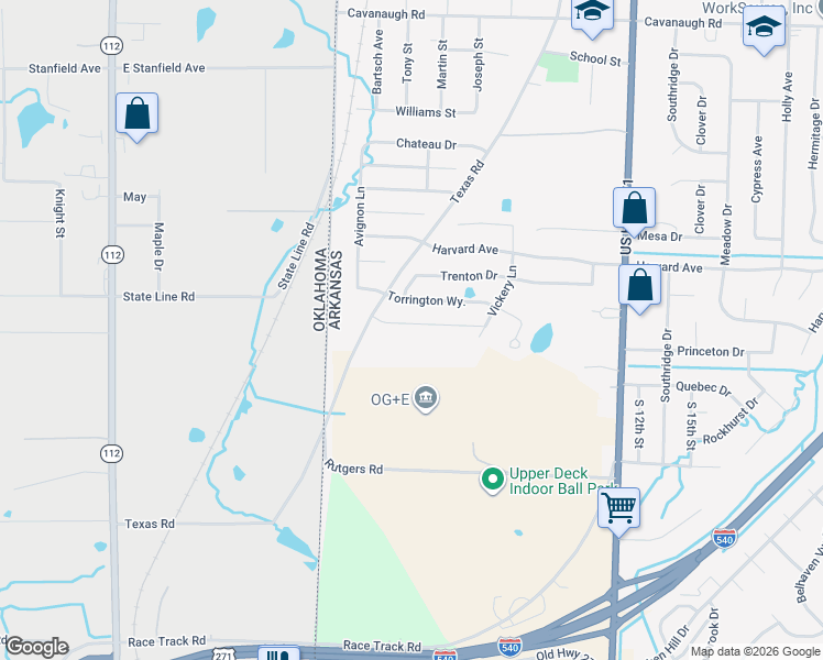 map of restaurants, bars, coffee shops, grocery stores, and more near 500 Ridge Point Drive in Fort Smith