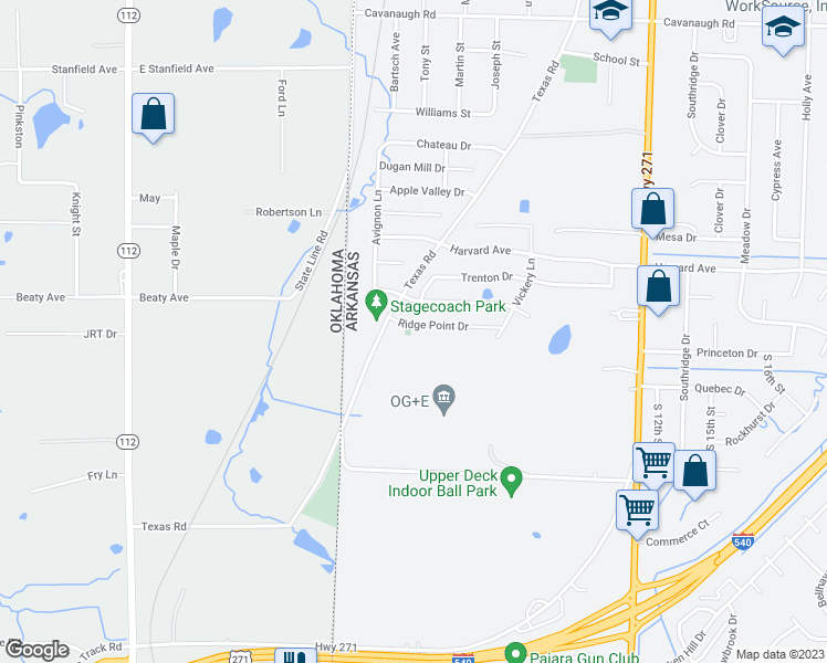 map of restaurants, bars, coffee shops, grocery stores, and more near 412 Ridge Point Drive in Fort Smith