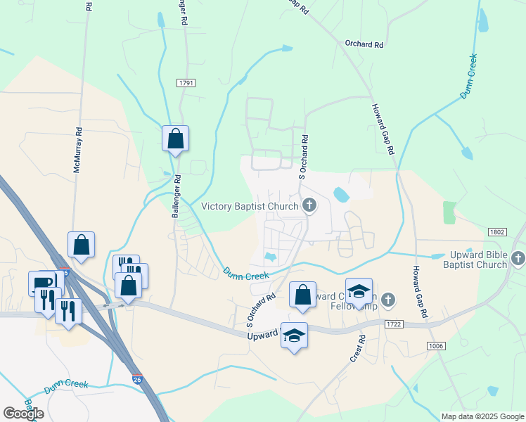 map of restaurants, bars, coffee shops, grocery stores, and more near 139 Thumper Woods Lane in Flat Rock