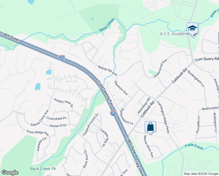 map of restaurants, bars, coffee shops, grocery stores, and more near 4012 Queensbridge Road in Charlotte