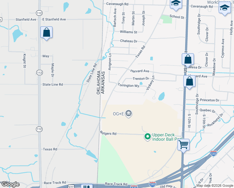 map of restaurants, bars, coffee shops, grocery stores, and more near 408 Ridge Point Drive in Fort Smith