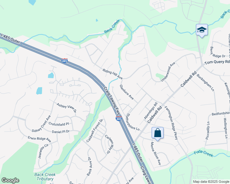 map of restaurants, bars, coffee shops, grocery stores, and more near 4012 Queensbridge Road in Charlotte