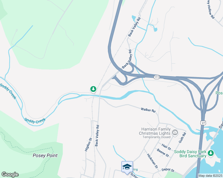 map of restaurants, bars, coffee shops, grocery stores, and more near 11736 Old Back Valley Road in Soddy-Daisy