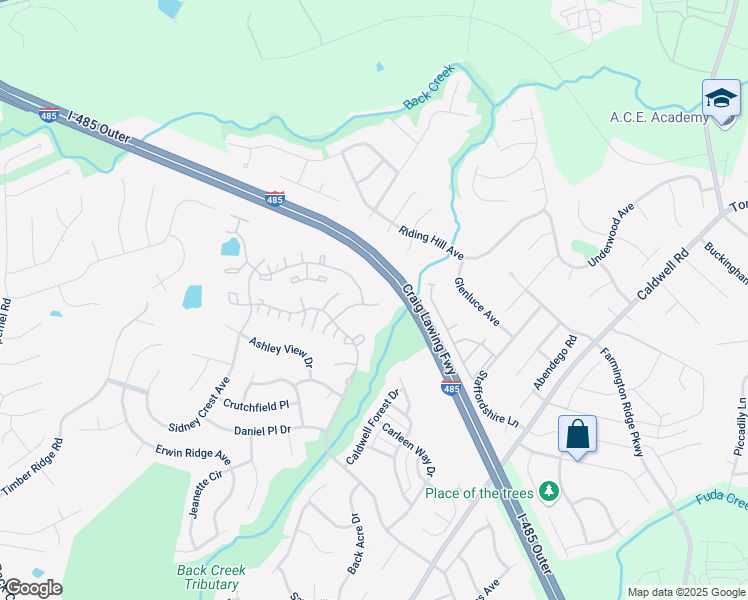 map of restaurants, bars, coffee shops, grocery stores, and more near 16857 Timber Crossing Road in Charlotte