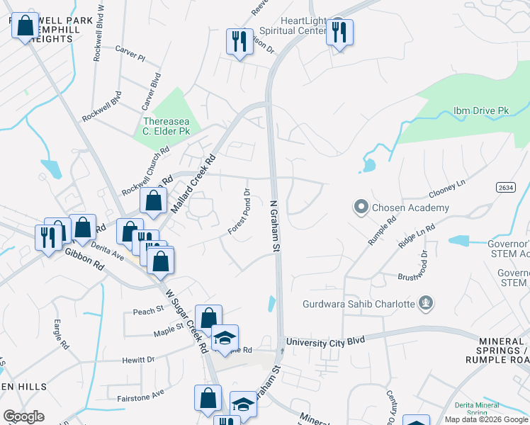 map of restaurants, bars, coffee shops, grocery stores, and more near in Charlotte