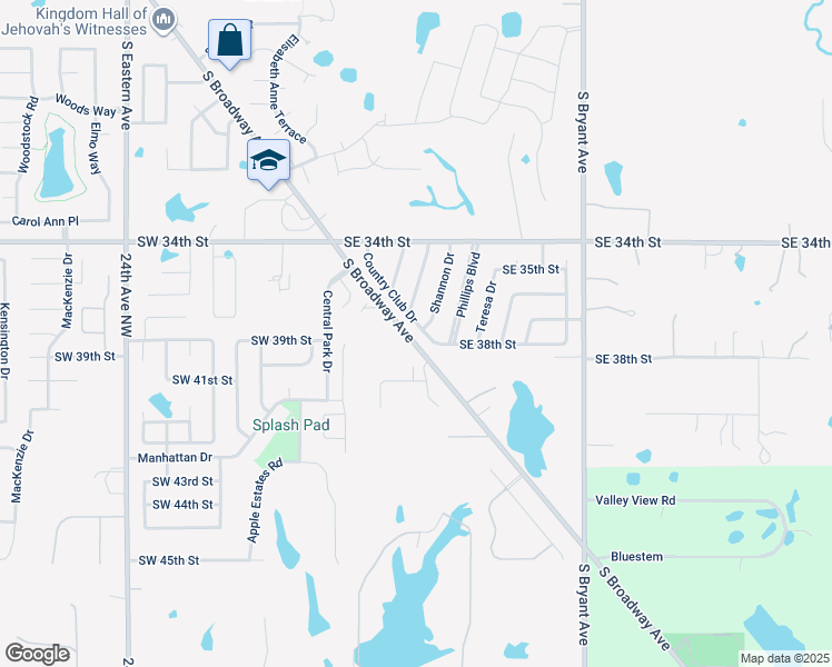 map of restaurants, bars, coffee shops, grocery stores, and more near 3813 Country Club in Moore