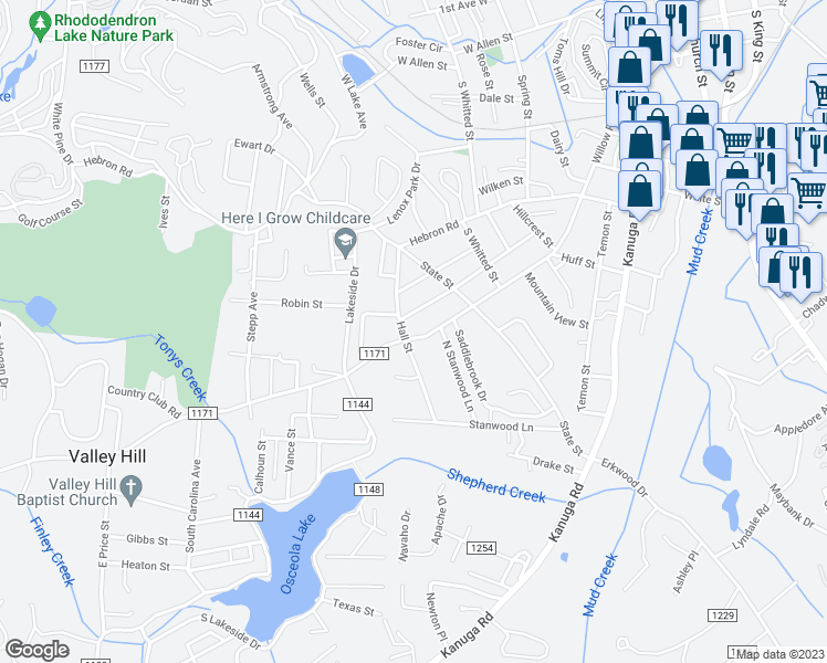 map of restaurants, bars, coffee shops, grocery stores, and more near 1315 Willow Road in Hendersonville