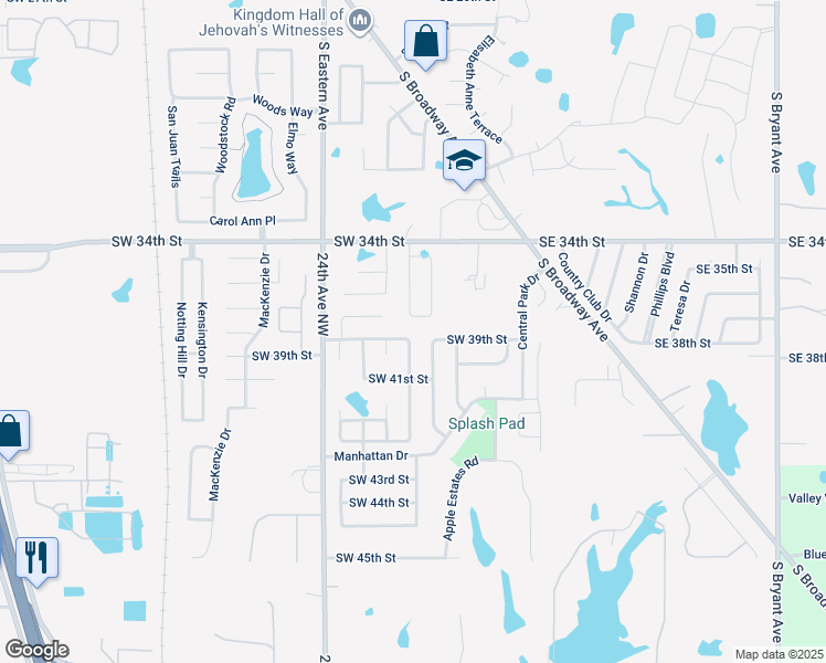 map of restaurants, bars, coffee shops, grocery stores, and more near 501 Southwest 39th Street in Moore