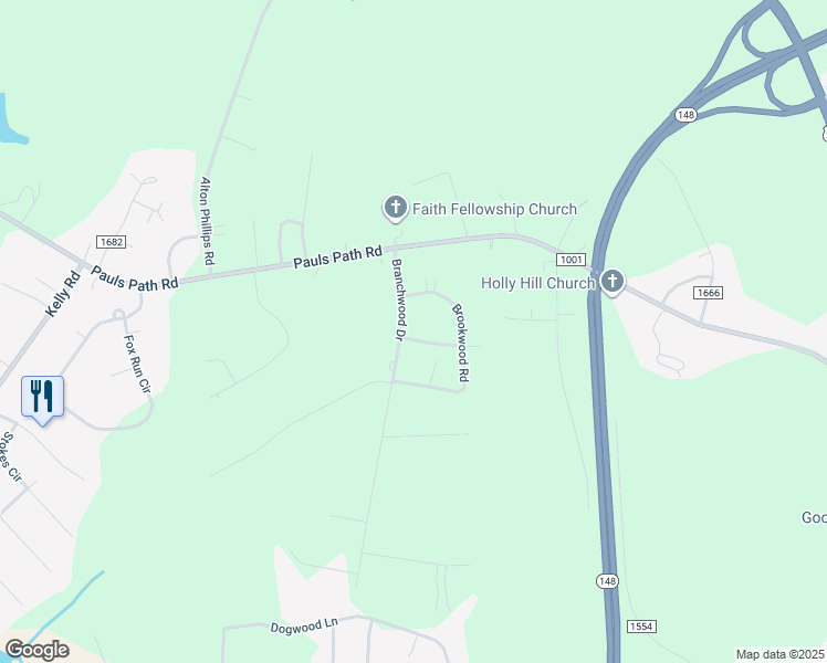 map of restaurants, bars, coffee shops, grocery stores, and more near 2789 Branchwood Drive in Kinston