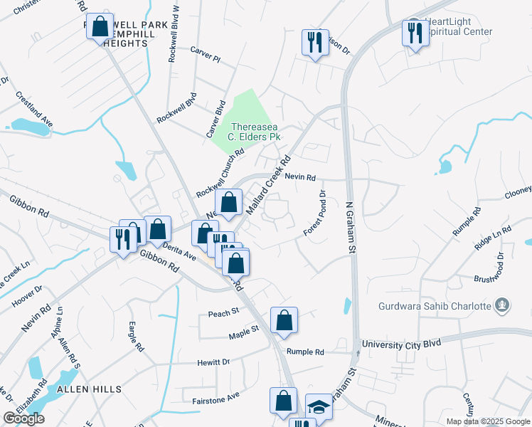 map of restaurants, bars, coffee shops, grocery stores, and more near 6007 Bennettsville Lane in Charlotte