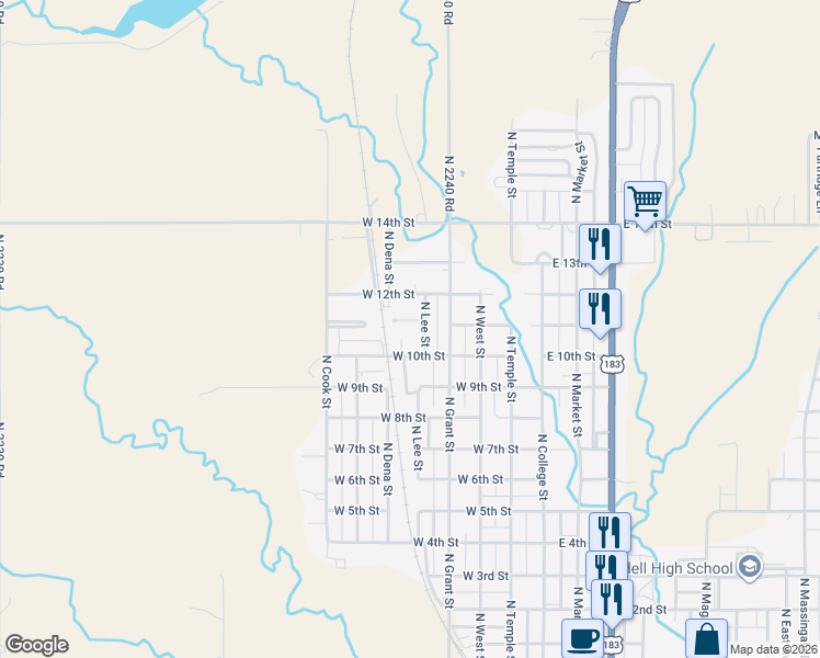 map of restaurants, bars, coffee shops, grocery stores, and more near 510 Linda Drive in New Cordell