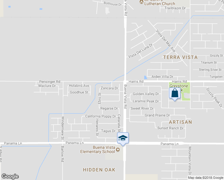 map of restaurants, bars, coffee shops, grocery stores, and more near 11419 Zancara Drive in Bakersfield