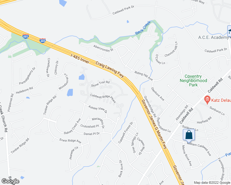 map of restaurants, bars, coffee shops, grocery stores, and more near 10946 Walking Path Lane in Charlotte