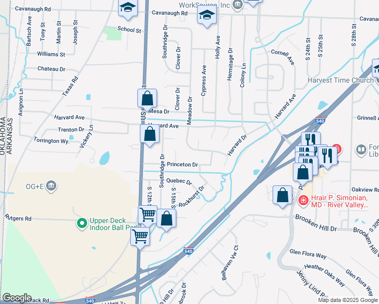 map of restaurants, bars, coffee shops, grocery stores, and more near 8612 Meadow Drive in Fort Smith