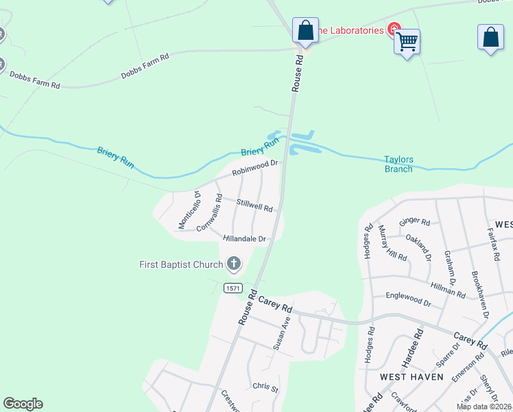 map of restaurants, bars, coffee shops, grocery stores, and more near Stillwell Rd in Kinston