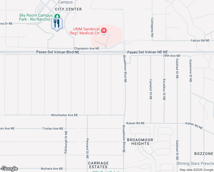 map of restaurants, bars, coffee shops, grocery stores, and more near Warwick Street Northeast in Rio Rancho